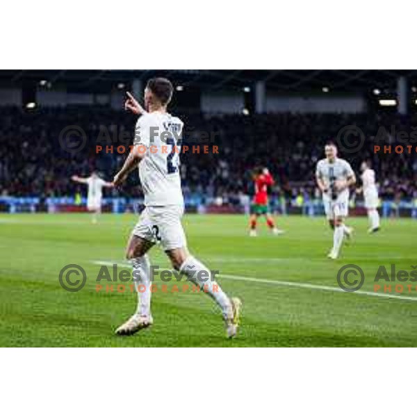 Adam Gnezda Cerin of Slovenia in action during Friendly football match between Slovenia and Portugal in Stadium Stozice, Slovenia on March 26, 2024. Photo: Grega Valancic