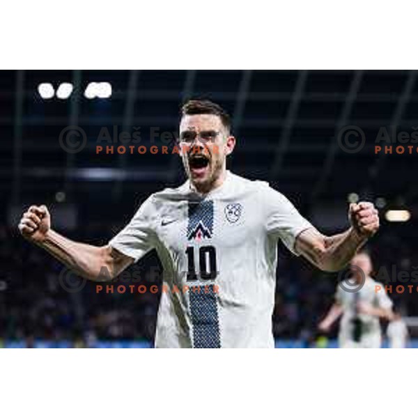 Timi Max Elsnik of Slovenia in action during Friendly football match between Slovenia and Portugal in Stadium Stozice, Slovenia on March 26, 2024. Photo: Grega Valancic