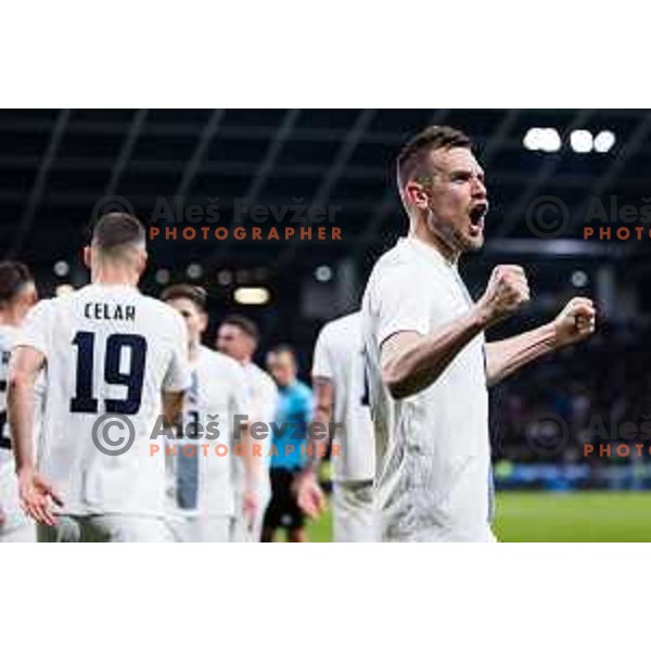 Timi Max Elsnik of Slovenia in action during Friendly football match between Slovenia and Portugal in Stadium Stozice, Slovenia on March 26, 2024. Photo: Grega Valancic