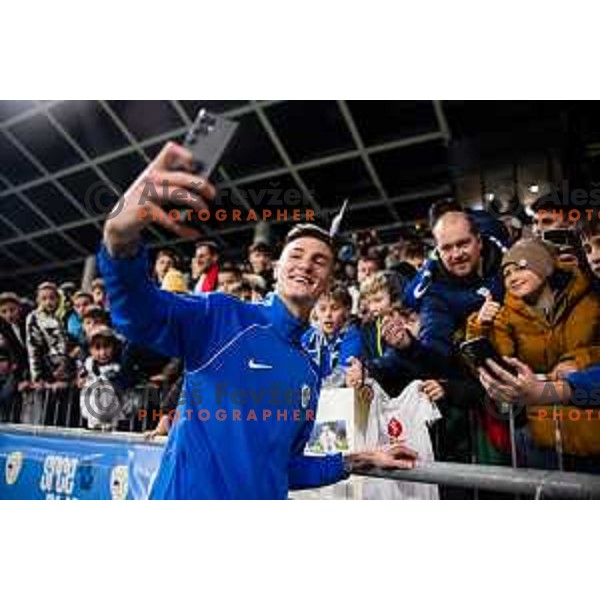 Benjamin Sesko of Slovenia in action during Friendly football match between Slovenia and Portugal in Stadium Stozice, Slovenia on March 26, 2024. Photo: Grega Valancic