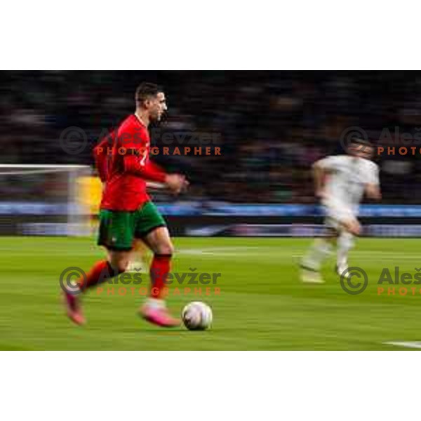 Diogo Dalot of Portugal in action during Friendly football match between Slovenia and Portugal in Stadium Stozice, Slovenia on March 26, 2024. Photo: Grega Valancic