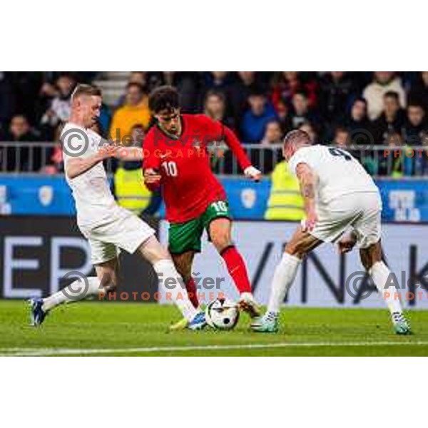 Zan Karnicnik of Slovenia vs Joao Felix of Portugal in action during Friendly football match between Slovenia and Portugal in Stadium Stozice, Slovenia on March 26, 2024. Photo: Grega Valancic