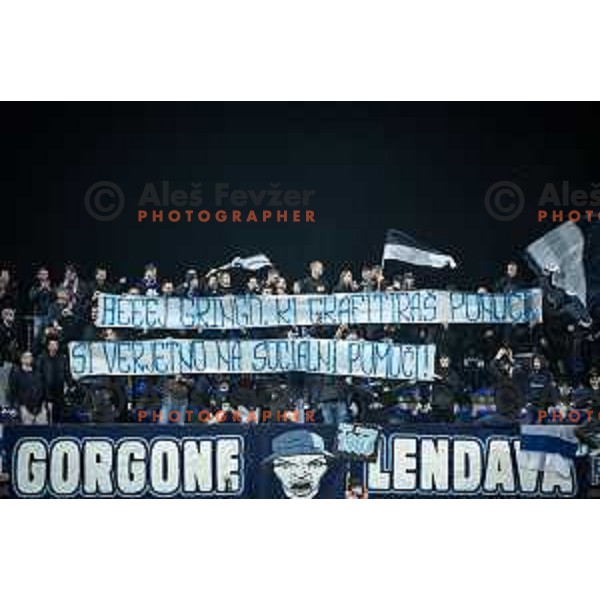 Nafta supporters Gorgone during 2.SNL football match between Nafta 1903 and Beltinci Klima Tratnjek in Sportni park Lendava, Slovenia on March 30, 2024. Photo: Jure Banfi