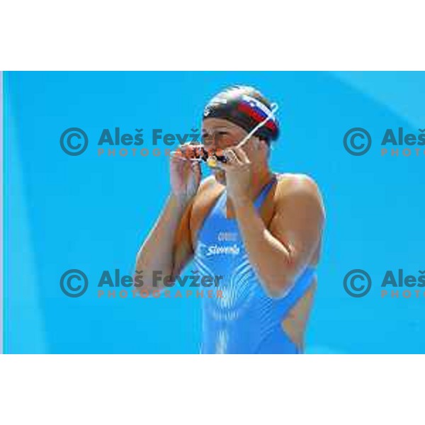 Anja Carman of Slovenia swims at Athens 2004 Summers Olympic games on August 14, 2004