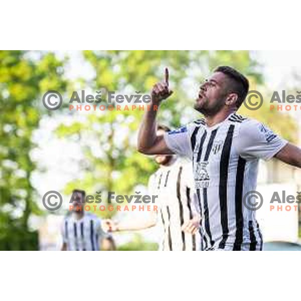 Amadej Marosa celebrating during Prva liga Telemach football match between Mura and Koper in Fazanerija, Murska Sobota, Slovenia on April 14, 2024. Photo: Jure Banfi