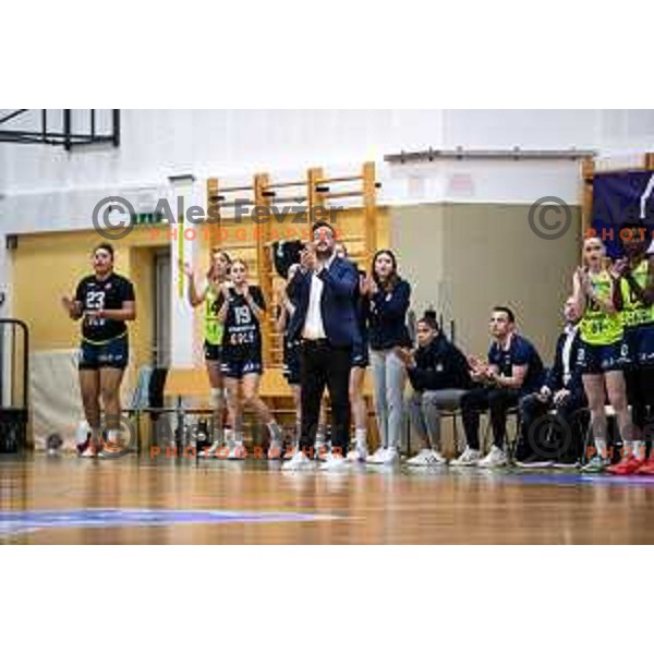 in action during third basketball match of 1. SKL woman final on April 23. 2024 in Celje, Slovenia.
