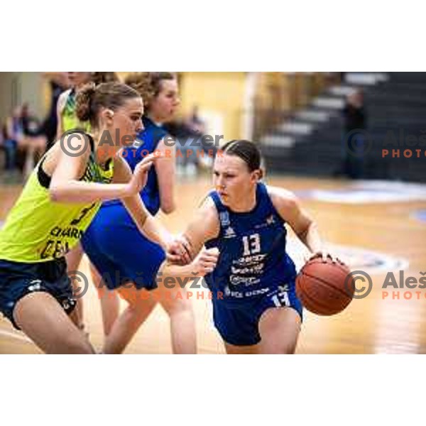 in action during third basketball match of 1. SKL woman final on April 23. 2024 in Celje, Slovenia.