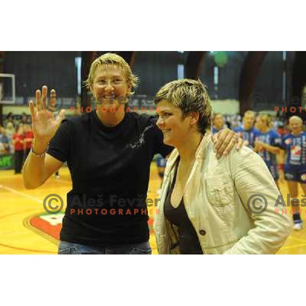 Natasa Derepasko and Olena Yacenko at handball match Krim Mercator - Podravka ,7th memorial Vinko Kandija , 23.08.2008, Ljubljana 