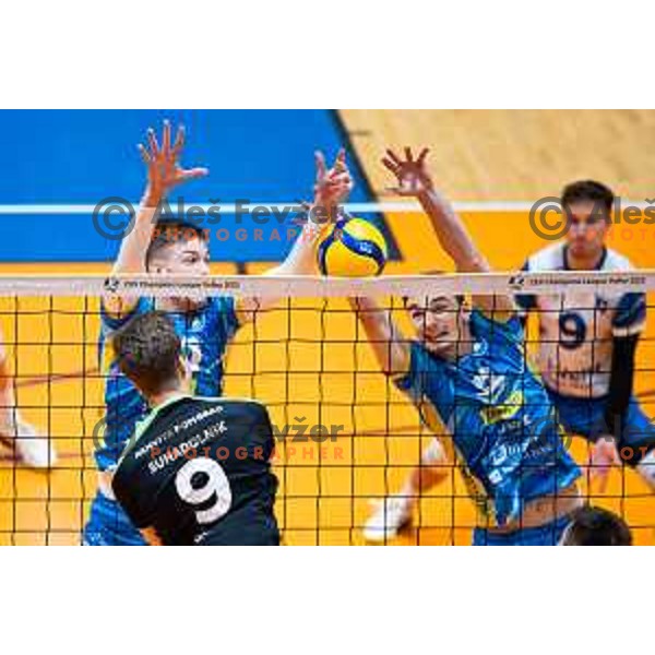 Janez Janz Krzic and Rok Bracko in action during third match of the Final of the Slovenian Championship between OK i-Vent Maribor and Panvita Pomgrad in Dvorana Tabor, Maribor, Slovenia on April 24, 2024. Photo: Jure Banfi