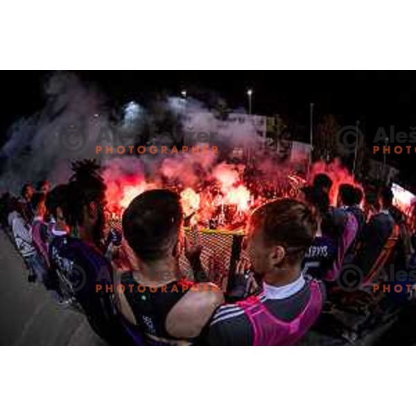Players of Maribor celebrating with fans after winning Prva liga Telemach football match between Maribor and Celje in Ljudski vrt, Maribor, Slovenia on May 4, 2024. Photo: Jure Banfi