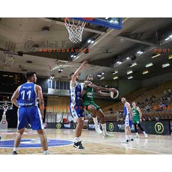 AJ Stewart in action during the quarter-final of the Nova KBM League 2023/2024 basketball match between Cedevita Olimpija and Sentjur in Ljubljana, Slovenia on May 7, 2024 