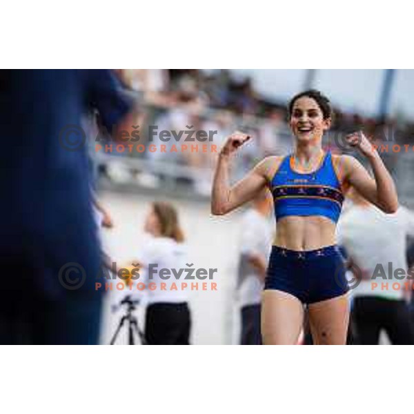Lina Hribar in action during the 19th memorial of Matica Sustersica and Patrika Cvetana, WACT challenger in Sports Park Kranj, Kranj, Slovenia on May 11, 2024. Grega Valancic/ alesfevzer.com