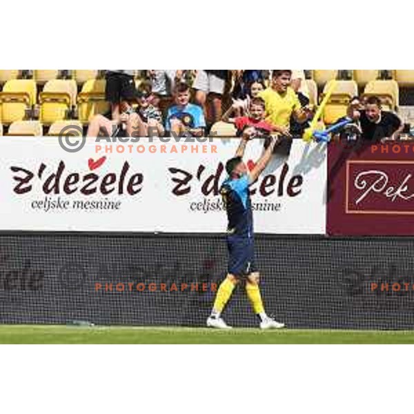 Aljosa Matko celebrates first goal for Celje during Prva liga Telemach 2023/2024 football match between Celje and Koper in Celje, Slovenia on May 12, 2024