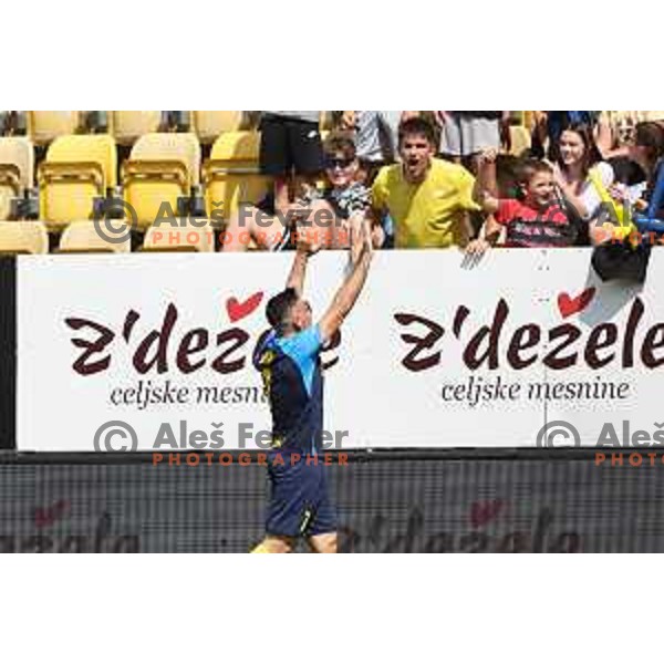 Aljosa Matko celebrates first goal for Celje during Prva liga Telemach 2023/2024 football match between Celje and Koper in Celje, Slovenia on May 12, 2024