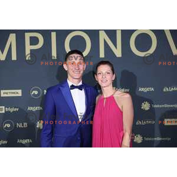 Peter Prevc and his wife Mina at the Night of the Champions, Slovenia Ski Federation Annual event in Ljubljana, Slovenia on May 15, 2024