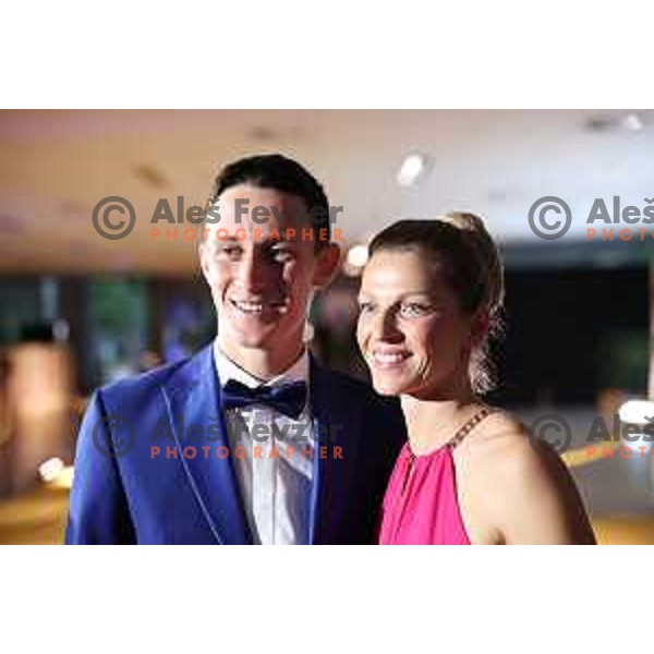 Peter Prevc and his wife Mina at the Night of the Champions, Slovenia Ski Federation Annual event in Ljubljana, Slovenia on May 15, 2024