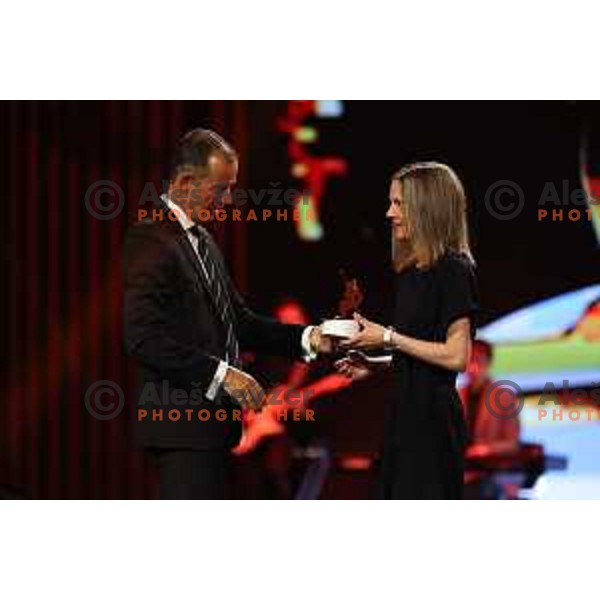 Enzo Smrekar and Ema Klinec during The Night of the Champions, Slovenia Ski Federation Annual event in Ljubljana, Slovenia on May 15, 2024