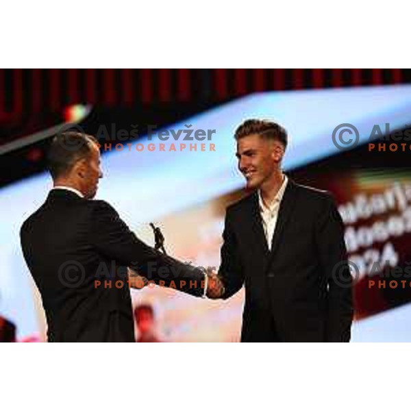 Enzo Smrekar and Timi Zajc during The Night of the Champions, Slovenia Ski Federation Annual event in Ljubljana, Slovenia on May 15, 2024