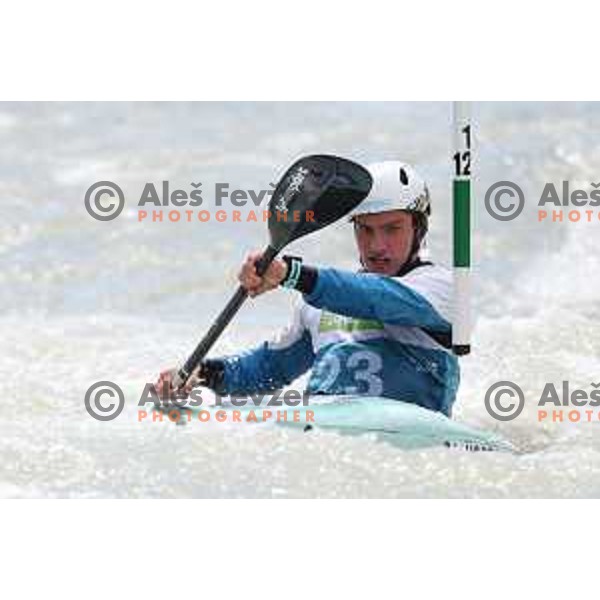 Ziga Lin Hocevar (SLO) competes in Men’s Kayak Slalom at ECA European Championships in Tacen, Ljubljana, Slovenia on May 18, 2024