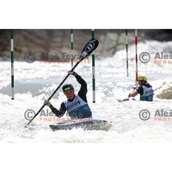 Eva Tercelj, Ajda Novak and Eva Alina Hocevar (SLO) compete in Women’s Team Kayak Slalom at ECA European Championships in Tacen, Ljubljana, Slovenia on May 18, 2024
