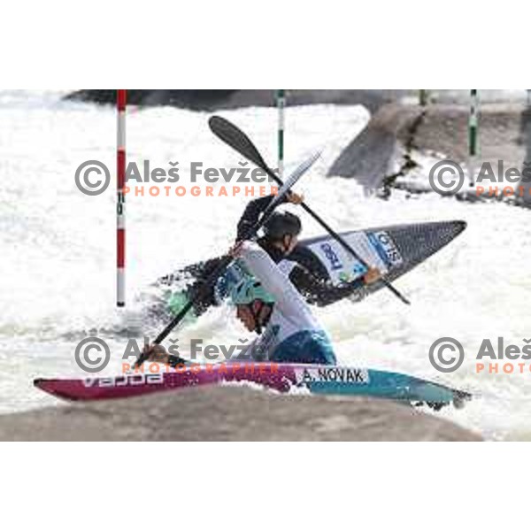 Eva Tercelj, Ajda Novak and Eva Alina Hocevar (SLO) compete in Women’s Team Kayak Slalom at ECA European Championships in Tacen, Ljubljana, Slovenia on May 18, 2024