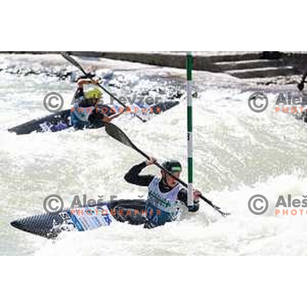 Eva Tercelj, Ajda Novak and Eva Alina Hocevar (SLO) compete in Women’s Team Kayak Slalom at ECA European Championships in Tacen, Ljubljana, Slovenia on May 18, 2024