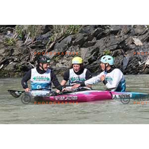 Eva Tercelj, Ajda Novak and Eva Alina Hocevar (SLO) compete in Women’s Team Kayak Slalom at ECA European Championships in Tacen, Ljubljana, Slovenia on May 18, 2024