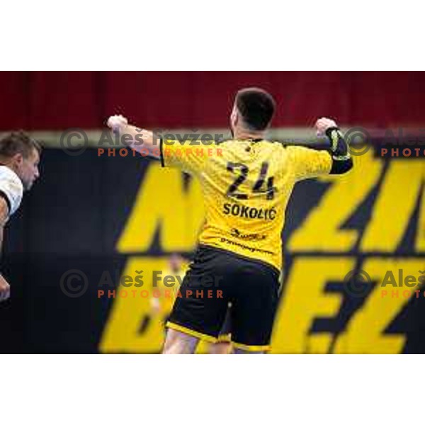 Tilen Sokolic in action during 1.NLB league handball match between Gorenje Velenje and Jeruzalem Ormoz in Velenje, Slovenia on May 25, 2024