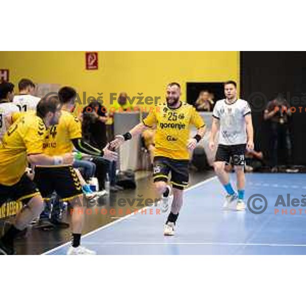 Matic Verdinek in action during 1.NLB league handball match between Gorenje Velenje and Jeruzalem Ormoz in Velenje, Slovenia on May 25, 2024