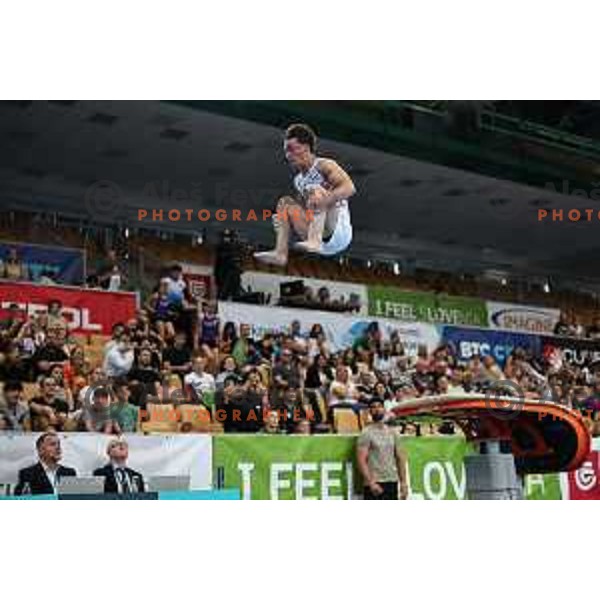Pau Jimenez (ESP), winner of Men\'s vault in the second day of the Final of Gymnastic Artistic World Challenge Cup in Arena Bonifika in Koper, Slovenia on June 2, 2024