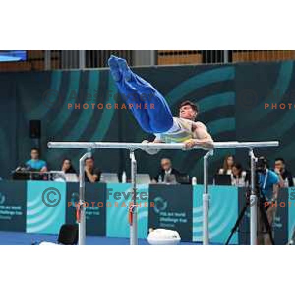 Illia Kovtun (UKR), winner of Men\'s parallel bar in the second day of the Final of Gymnastic Artistic World Challenge Cup in Arena Bonifika in Koper, Slovenia on June 2, 2024