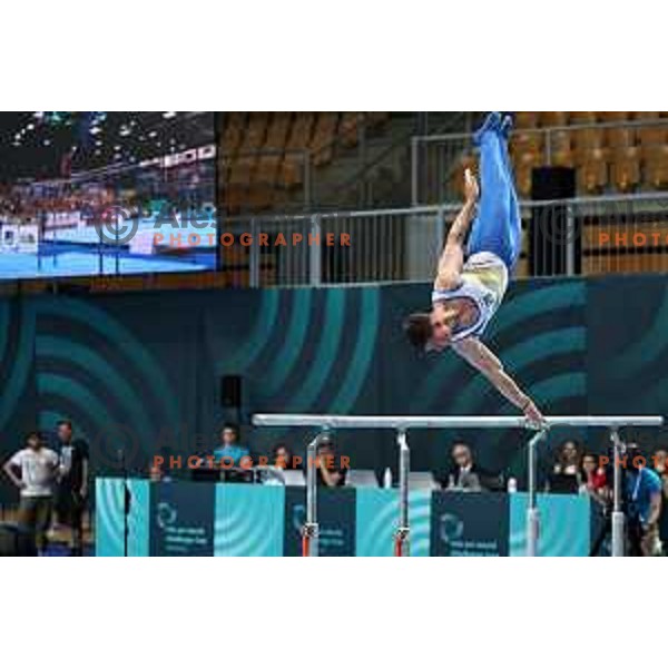 Illia Kovtun (UKR), winner of Men\'s parallel bar in the second day of the Final of Gymnastic Artistic World Challenge Cup in Arena Bonifika in Koper, Slovenia on June 2, 2024