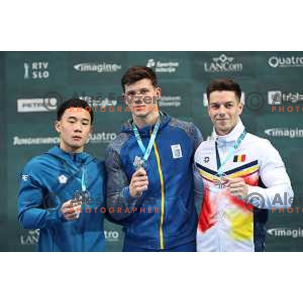 Illia Kovtun (UKR), winner of Men\'s parallel bar in the second day of the Final of Gymnastic Artistic World Challenge Cup in Arena Bonifika in Koper, Slovenia on June 2, 2024