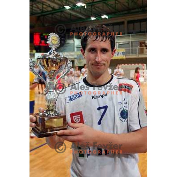 Radelj at Final of Slovenian handball Supercup between Cimos Koper and Trimo Trebnje, played in Koper (Slovenia) 6.9.2008. Cimos Koper won the Supercup with victory 37:26. 
