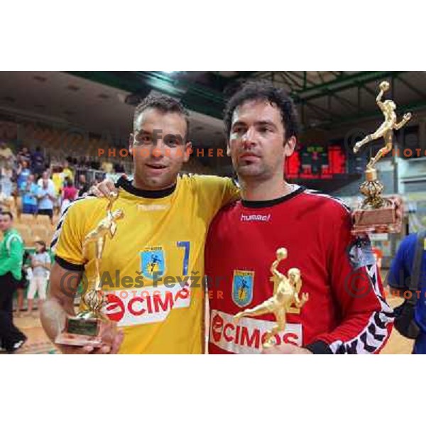 Brumen and Stanic at Final of Slovenian handball Supercup between Cimos Koper and Trimo Trebnje, played in Koper (Slovenia) 6.9.2008. Cimos Koper won the Supercup with victory 37:26. 