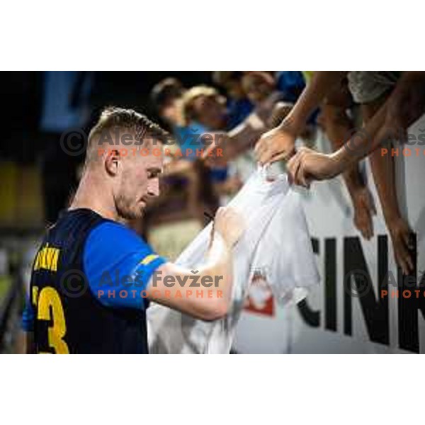 Zan Karnicnik with fans after UEFA Champions League 2024/25 qualifier football match between NK Celje and FC Flora Tallinn in Stadion Z’dezele, Celje, Slovenia on July 16, 2024. Photo: Jure Banfi