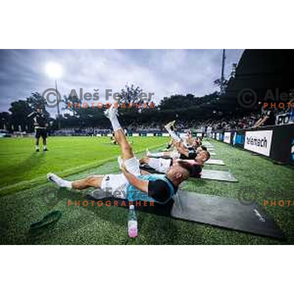 Amadej Marosa and other players of Mura warming up during Prva liga Telemach 2024/25 football match between Mura and Nafta 1903 in Fazanerija, Murska Sobota, Slovenia on July 20, 2024. Photo: Jure Banfi