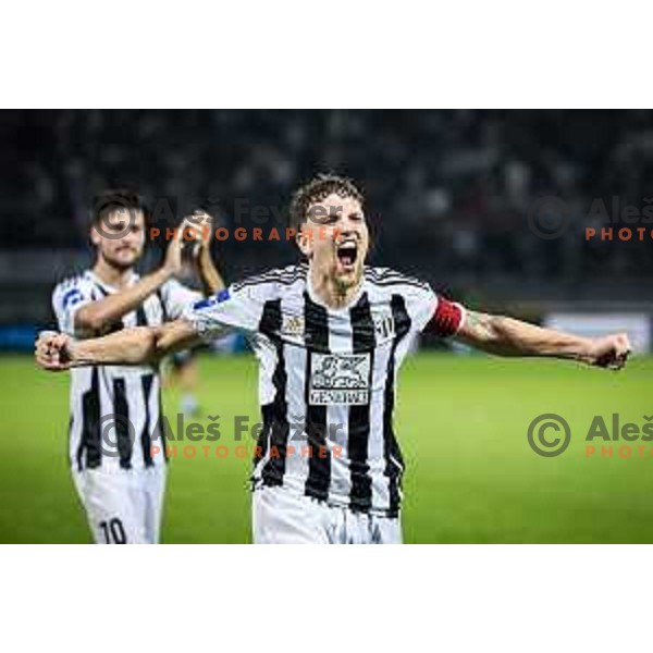 Kai Cipot celebrating during Prva liga Telemach 2024/25 football match between Mura and Nafta 1903 in Fazanerija, Murska Sobota, Slovenia on July 20, 2024. Photo: Jure Banfi
