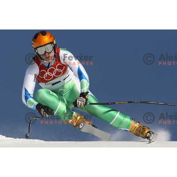 Robnik Petra skiing at 2006 Torino Winter Olympic games ladies downhill race in San Sicario on February 14, 2006