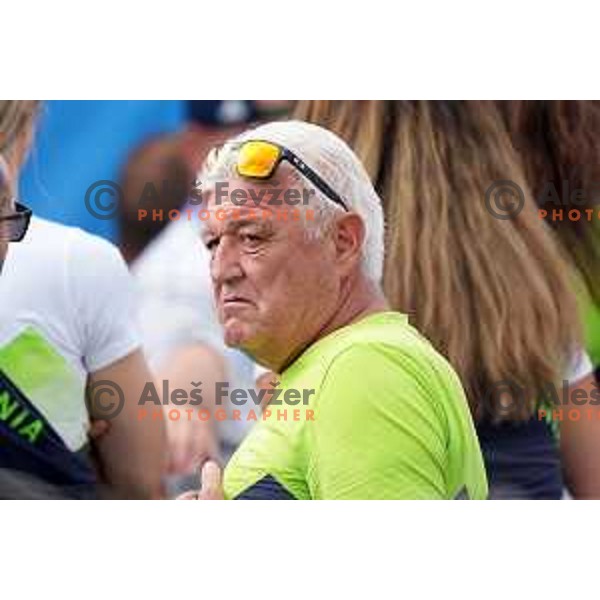 Peter Kauzer Sr. wathces the Final of Women’s K-11 race at Canoeing Competition at Paris 2024 Summer Olympic Games, France on July 28, 2024