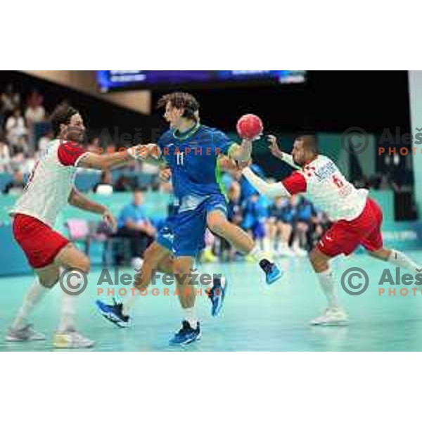 In action at Men’s Olympic Handball Tournament match between Slovenia and Croatia at Paris 2024 Summer Olympic Games, France on July 29, 2024