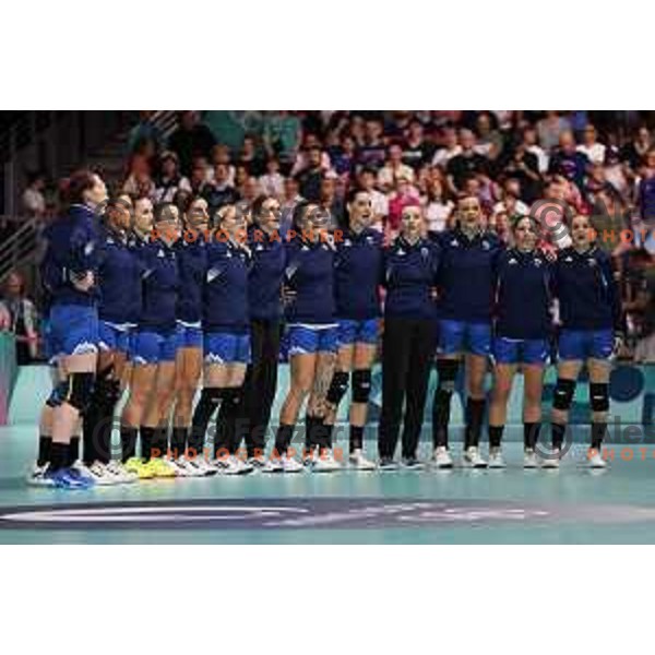 National team of Slovenia prior to Women’s Olympic Handball Tournament match between Slovenia and Germany at Paris 2024 Summer Olympic Games, France on July 30, 2024. Foto: Filip Barbalic