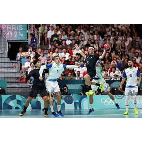 In action at Men’s Olympic Handball Tournament match between Slovenia and Japan at Paris 2024 Summer Olympic Games, France on August 2, 2024