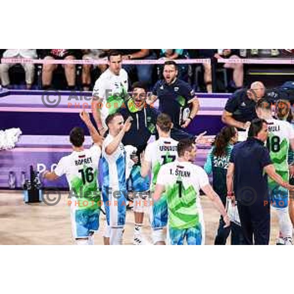 In action during quarter-final of Men’s Olympic Volleyball Tournament match between Slovenia and Poland at Paris 2024 Summer Olympic Games, France on August 5, 2024