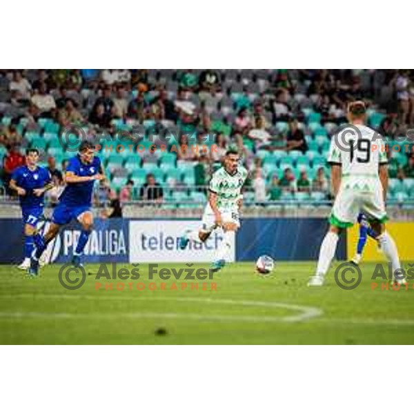 Luka Dumancic of Nafta 1903 vs Thalisson Charles Alves Moreira of NK Olimpija in action during Prva liga Telemach 2024/25 football match, Round 3, between Olimpija Ljubljana and Nafta in Stadium Stozice, Slovenia, 5th August 2024. Photo: Grega Valancic / alesfevzer.com