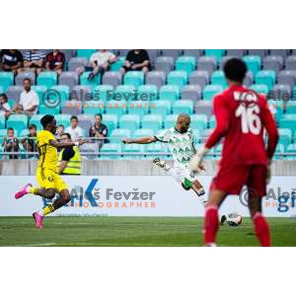 David Sualehe of NK Olimpija in action during UEFA Conference League Qualifiers, Round 3, between NK Olimpija Ljubljana (SLO) and FC Sheriff Tiraspol (MDA) in Ljubljana, Slovenia on August 8th, 2024. Photo: Grega Valancic / alesfevzer.com