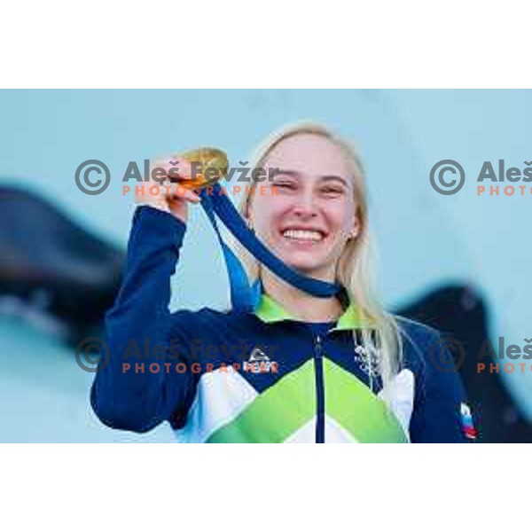 Janja Garnbret of Slovenia, Olympic gold medalist in Sport Climbing Women\'s Boulder & Lead at Paris 2024 Summer Olympic Games,France on August 10, 2024