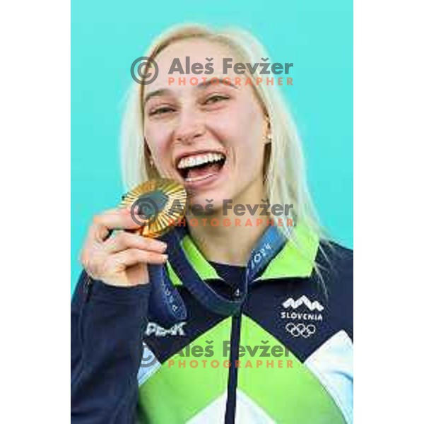 Janja Garnbret of Slovenia, Olympic gold medalist in Sport Climbing Women\'s Boulder & Lead at Paris 2024 Summer Olympic Games,France on August 10, 2024