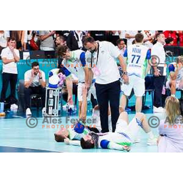 during bronze medal match between Slovenia and Spain at Olympic Handball Tournament at Paris 2024 Summer Olympic Games, France on August 11, 2024