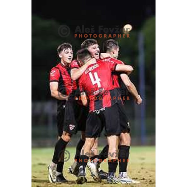 Semir Smajlagic and players of Primorje celebrate goal during Prva liga Telemach 2024/25 football match between Primorje and Domzale in Nova Gorica, Slovenia on August 16, 2024